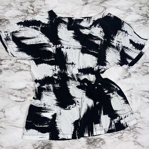 Ipekyol Short Sleeve Blouse Mottled Side Tie Black/White Women XS Workwear Chic